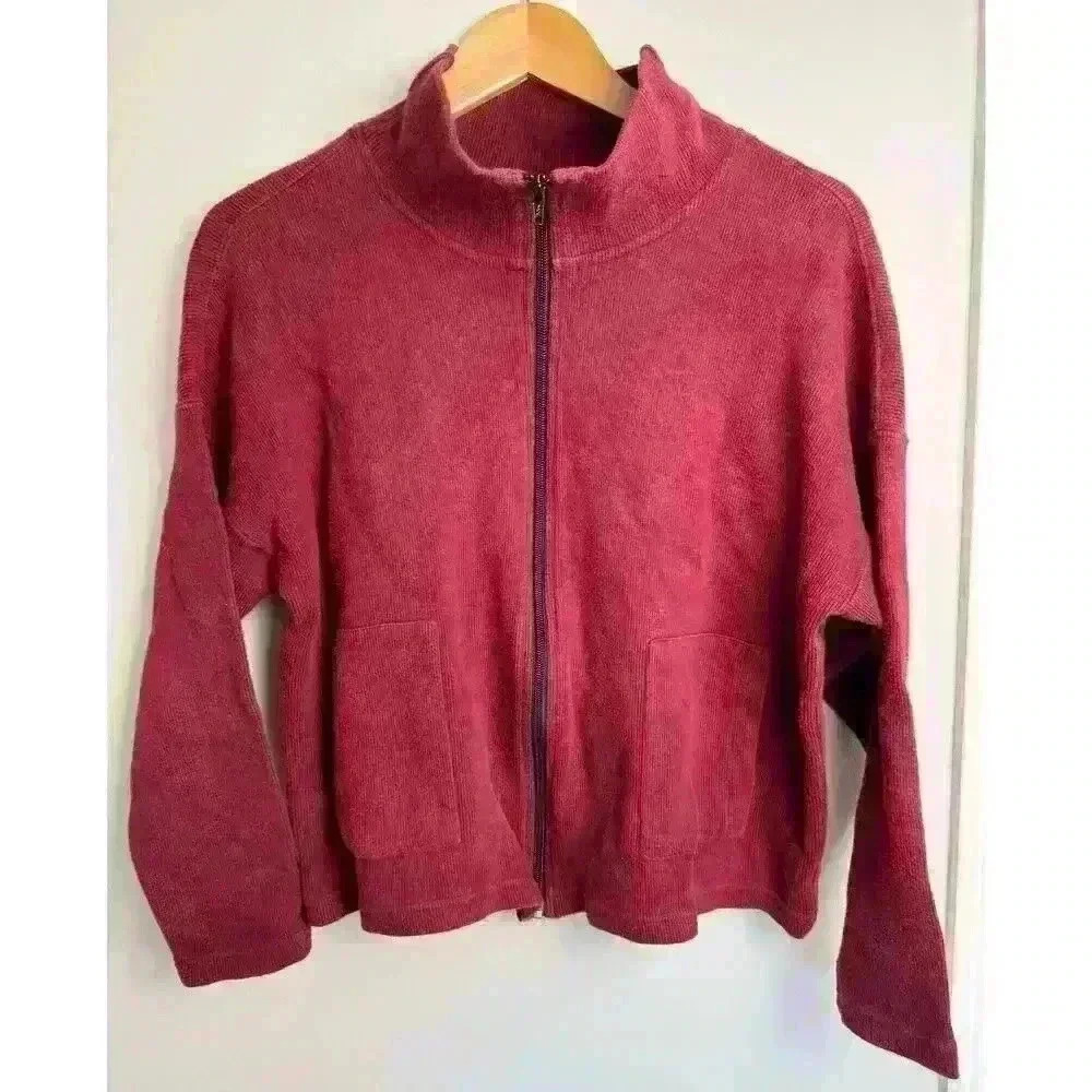 FH Clothing Co Sweater Women One Size  
Red Zip Mock Neck Boxy Cardigan Jacket